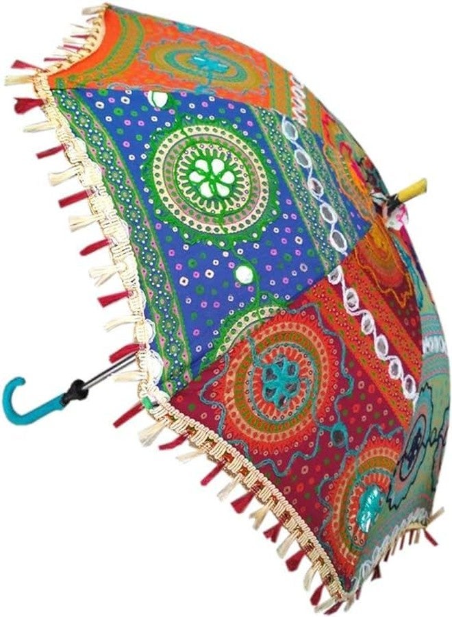 IMAGICART Rajasthani Embroidery Work Designer Umbrella for Events Decoration, Pre-Wedding Photo Shoot, Traditional Festival, Home Decor, Multicolor (Set of 02) - Image 4